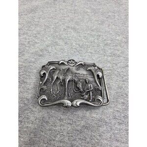 Rare Bergamot Brass Works Horse Farmer Pewter Belt Buckle